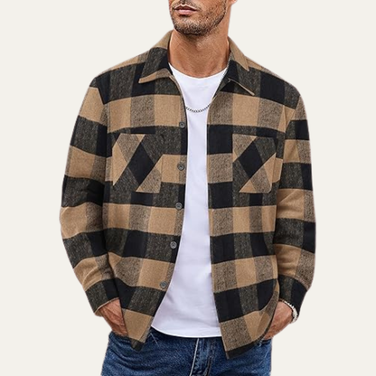 Cozy Mens Plaid Fleece Jacket with Pockets