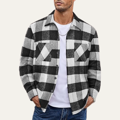 Cozy Mens Plaid Fleece Jacket with Pockets