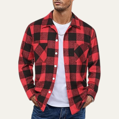 Cozy Mens Plaid Fleece Jacket with Pockets