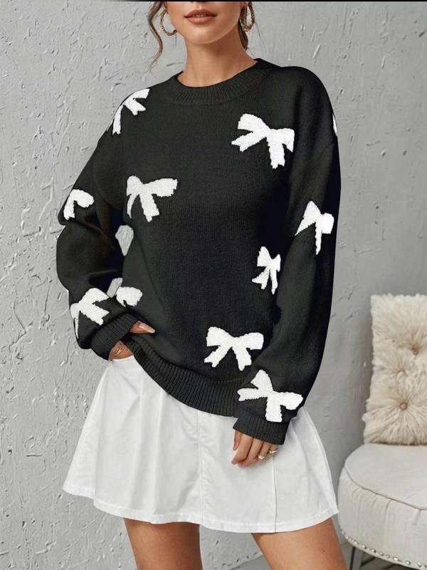 Stylish Bow Pattern Crew Neck Winter Sweater