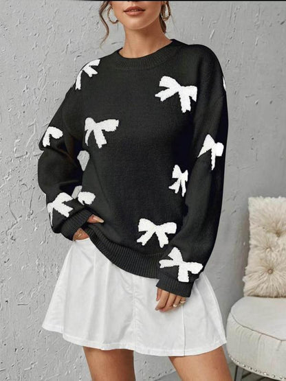 Stylish Bow Pattern Crew Neck Winter Sweater