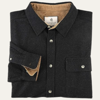 Classic Men's Plaid Flannel Work Shirt with Corduroy Detail