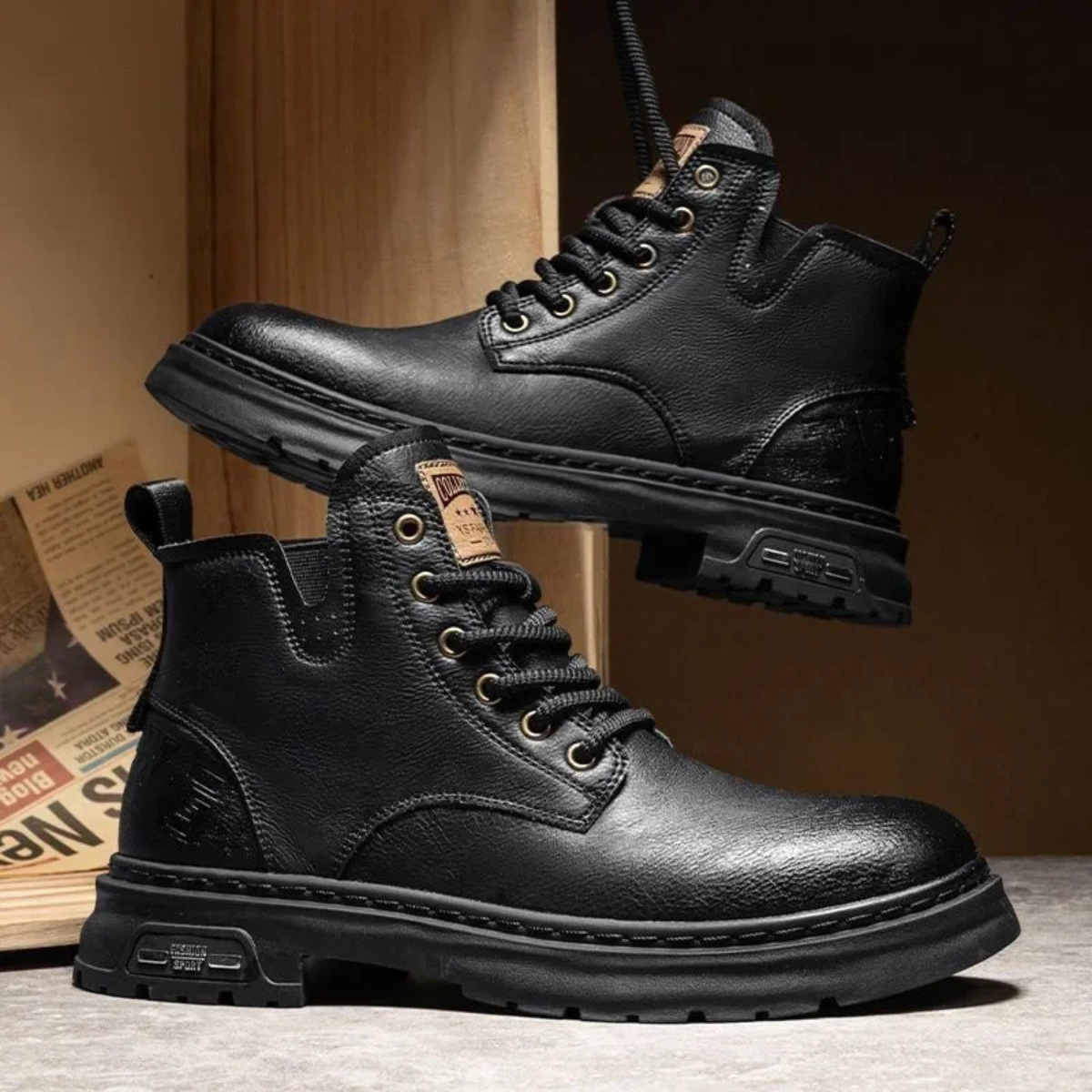 Rugged Men's Brown Leather Work Boots with Grip Sole - OutfitLondon