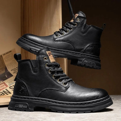 Rugged Men's Brown Leather Work Boots with Grip Sole - OutfitLondon