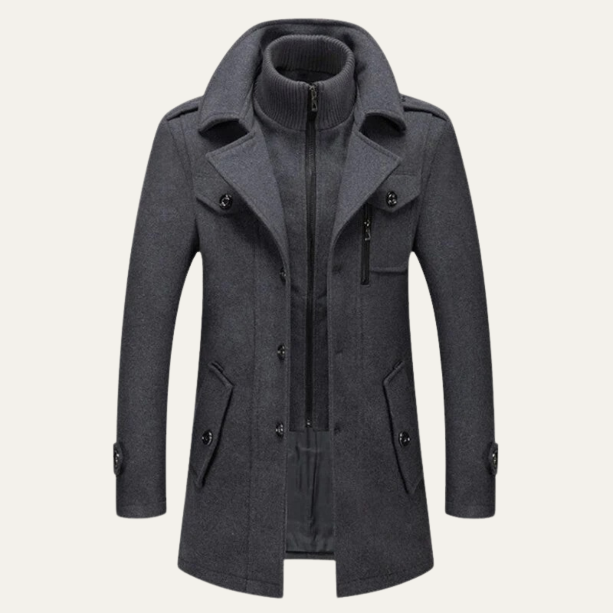 Stylish Men's Waterproof Trench Coat with Stand Collar - OutfitLondon
