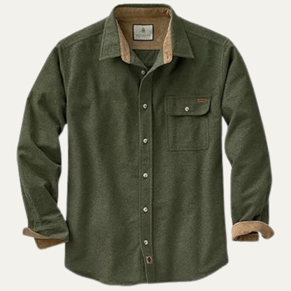 Classic Men's Plaid Flannel Work Shirt with Corduroy Detail