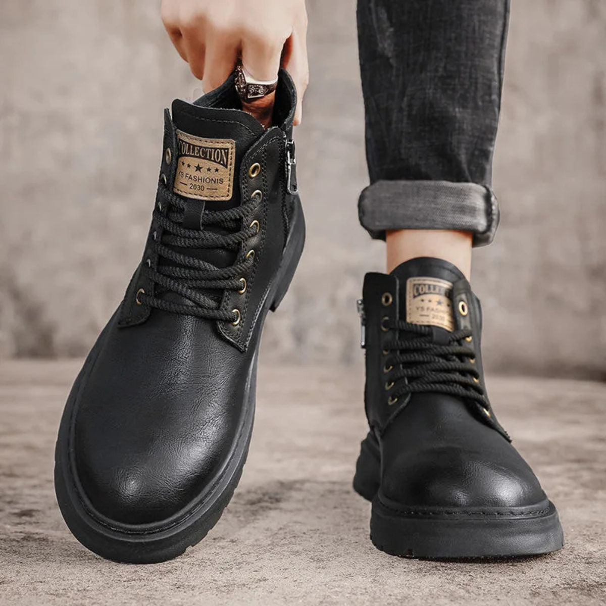 Rugged Men's Brown Leather Work Boots with Grip Sole