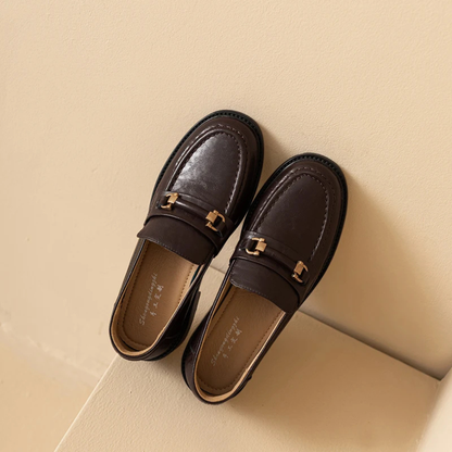 Luxury Mens Leather Slip On Dress Loafers with Metal Buckle