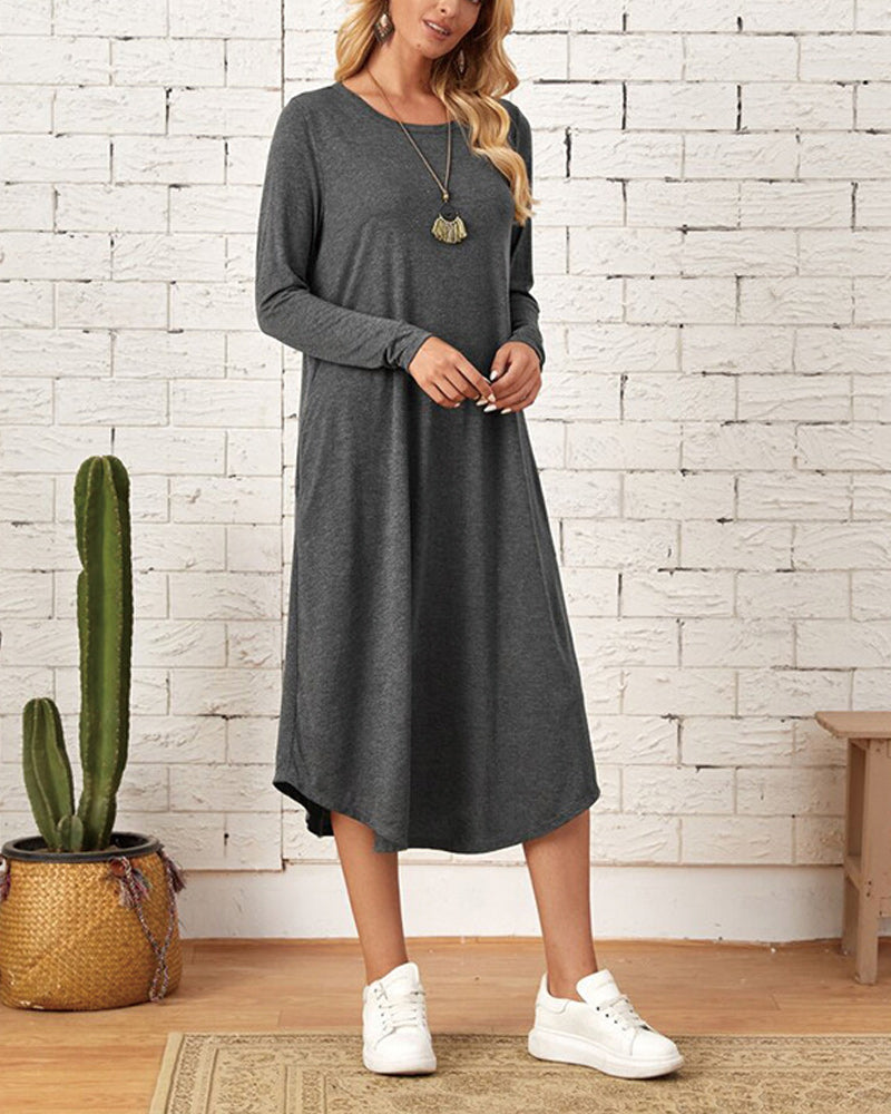 Relaxed Fit Floral Midi Dress for Women with Pockets