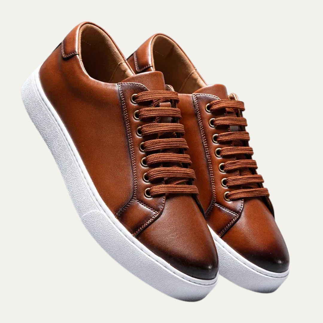Classic Men's Low Top Leather Sneakers with Thick Sole