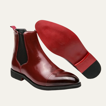 Luxury Men's Black Leather Chelsea Boots Red Sole