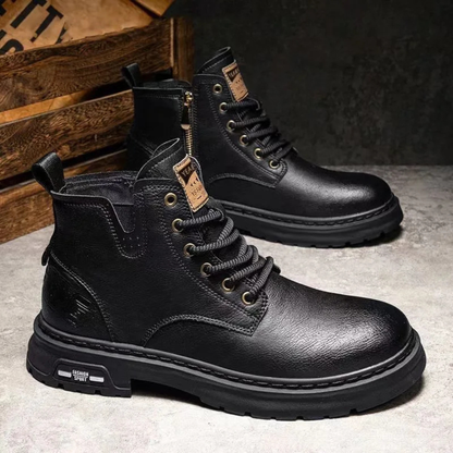 Rugged Men's Brown Leather Work Boots with Grip Sole