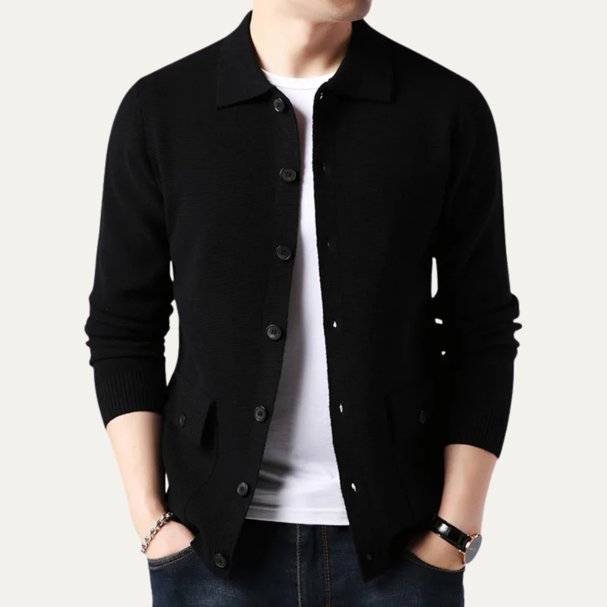 Classic Crew Neck Men's Cable Cardigan Sweater
