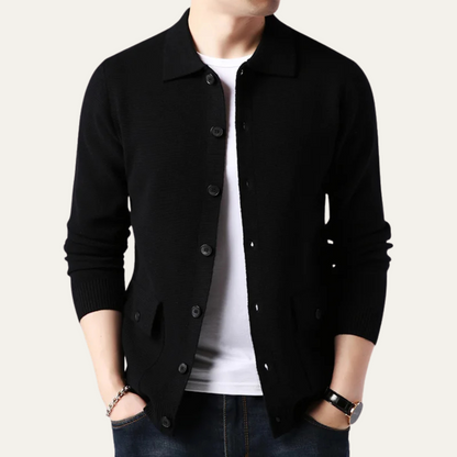 Classic Crew Neck Men's Cable Cardigan Sweater