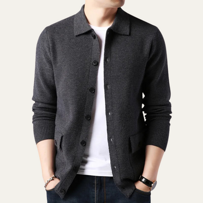 Classic Crew Neck Men's Cable Cardigan Sweater