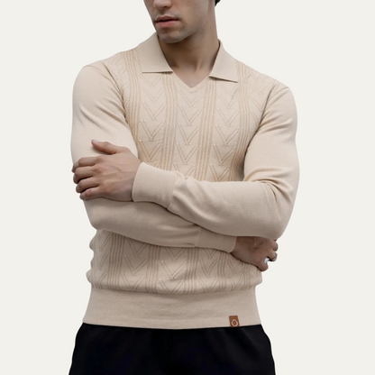 Tailored Fit Mens V Neck Knit Polo Sweater
