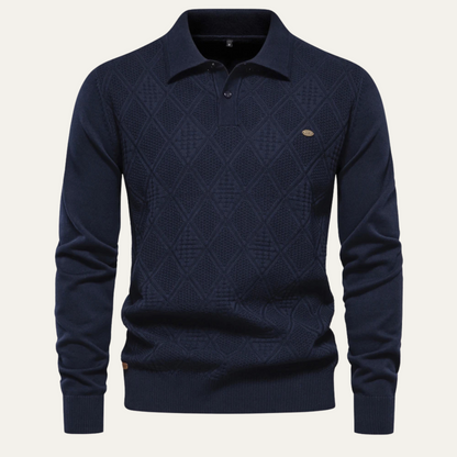 Relaxed Fit Men's Geometric Knit Polo Sweater