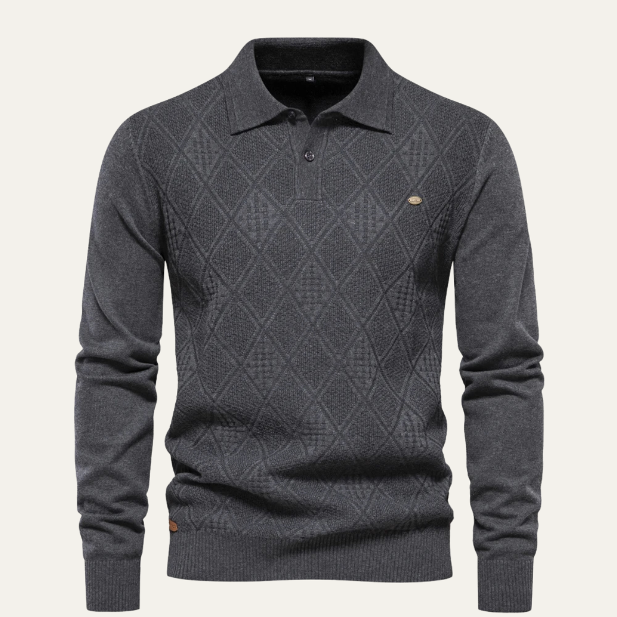 Relaxed Fit Men's Geometric Knit Polo Sweater