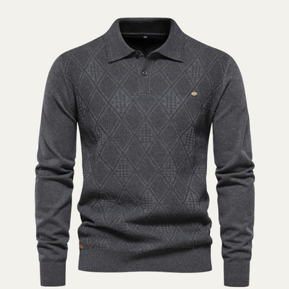 Relaxed Fit Men's Geometric Knit Polo Sweater