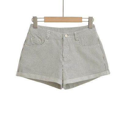 Women's Casual Striped Denim A-Line Shorts