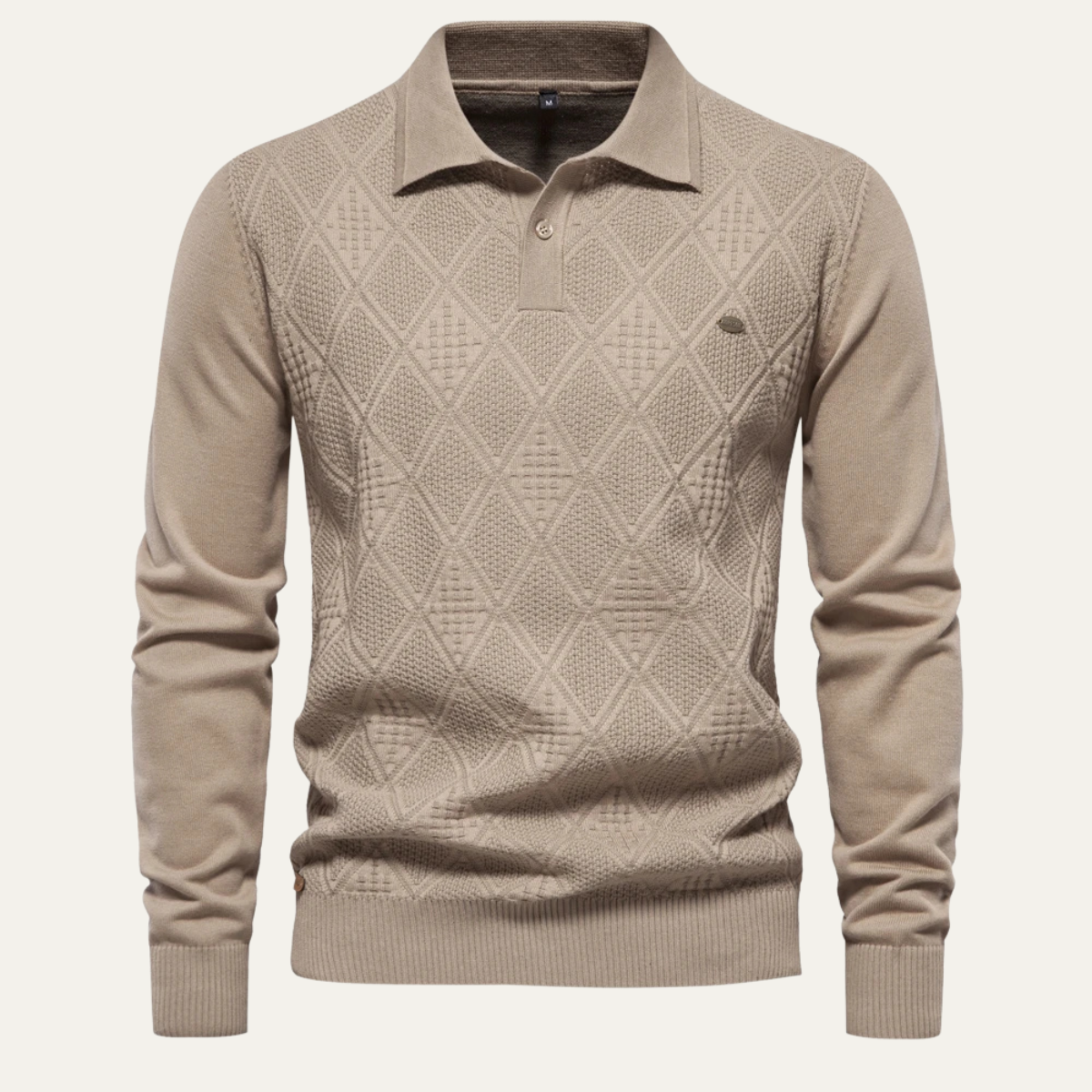 Relaxed Fit Men's Geometric Knit Polo Sweater