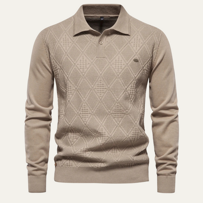 Relaxed Fit Men's Geometric Knit Polo Sweater