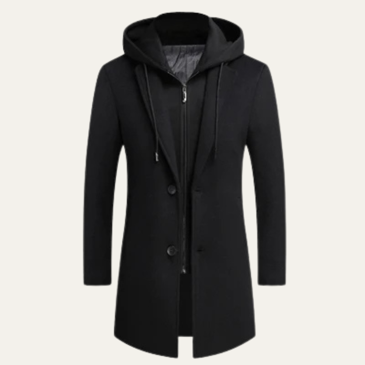 Warm Waterproof Mens Wool Trench Coat with Hood - OutfitLondon