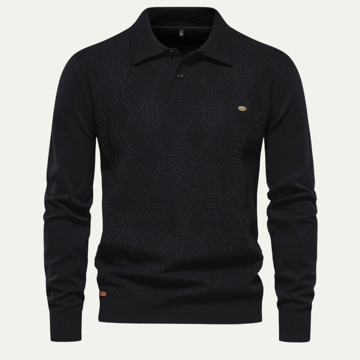 Relaxed Fit Men's Geometric Knit Polo Sweater - OutfitLondon