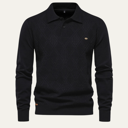 Relaxed Fit Men's Geometric Knit Polo Sweater - OutfitLondon