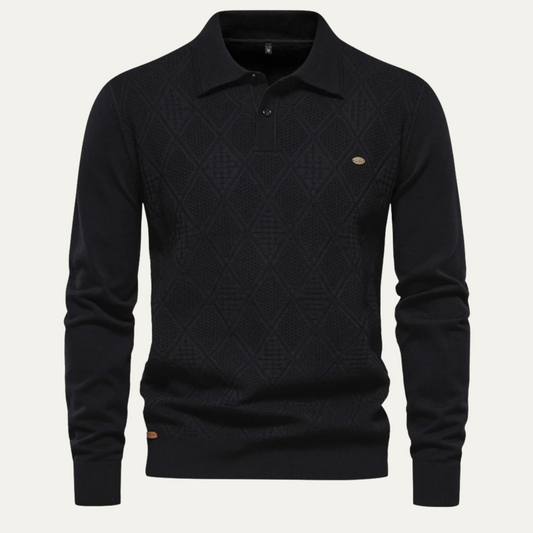 Relaxed Fit Men's Geometric Knit Polo Sweater - OutfitLondon