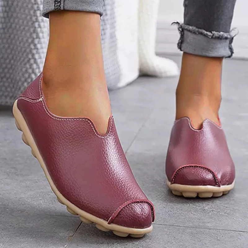 Woman Casual Flat Heel Cow Tendon Low Top Closed Toe Slip On Comfortable Work Shoes