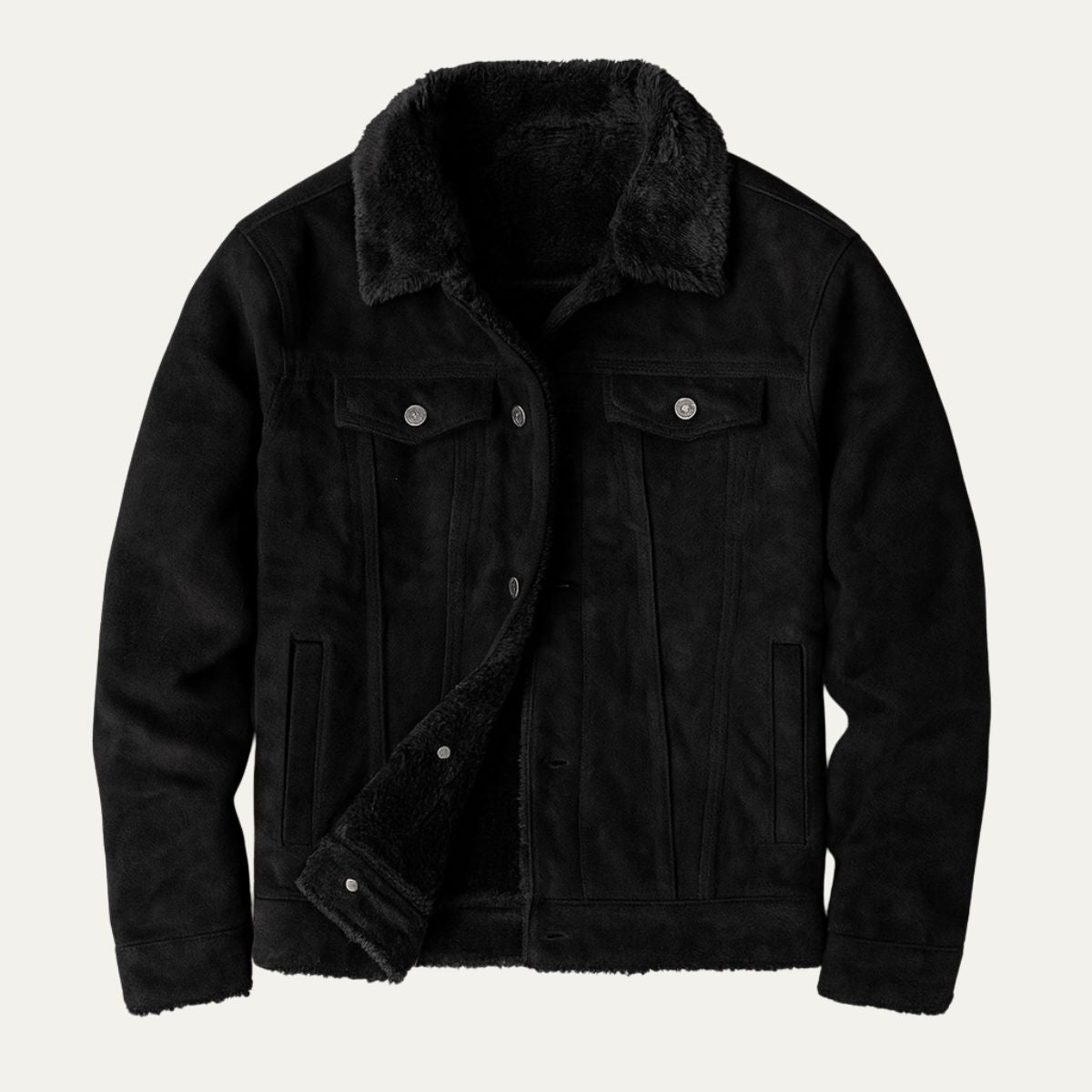 Warm Fleece Lined Suede Leather Mens Jacket