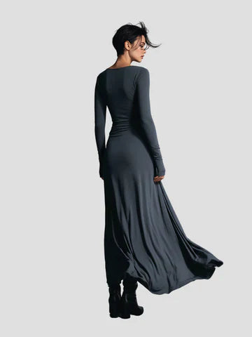 Elegant Flowy Long Sleeve Midi Dress