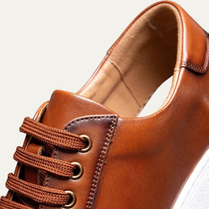 Classic Men's Low Top Leather Sneakers with Thick Sole