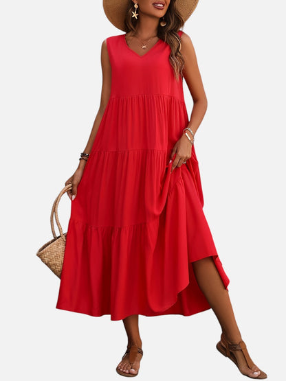 Women's Elegant V-Neck Tiered Maxi Dress