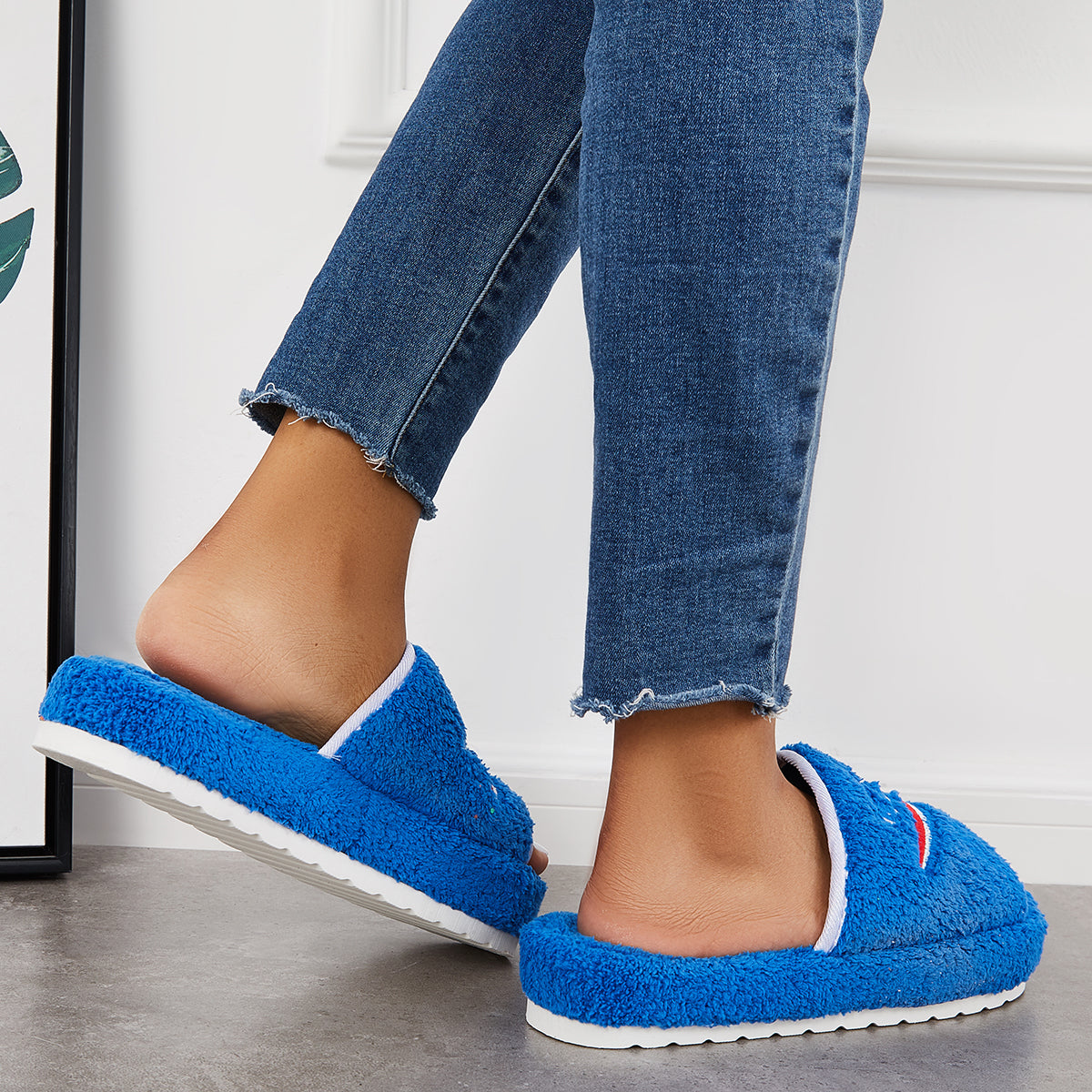 Warm Open Toe Flat Furry Slippers Cozy Slide Shoes