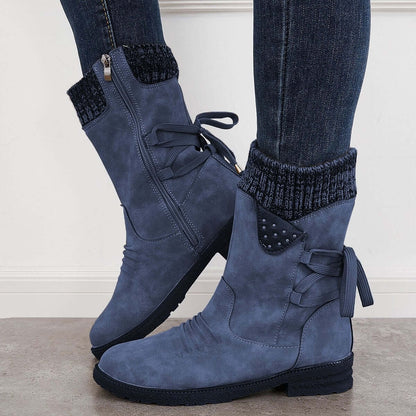 Waterproof Suede Block Heel Ankle Boots Side Zipper Booties