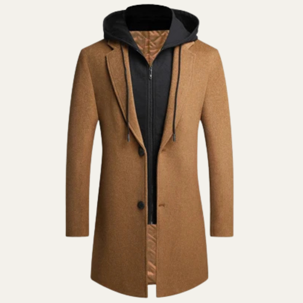 Warm Waterproof Mens Wool Trench Coat with Hood