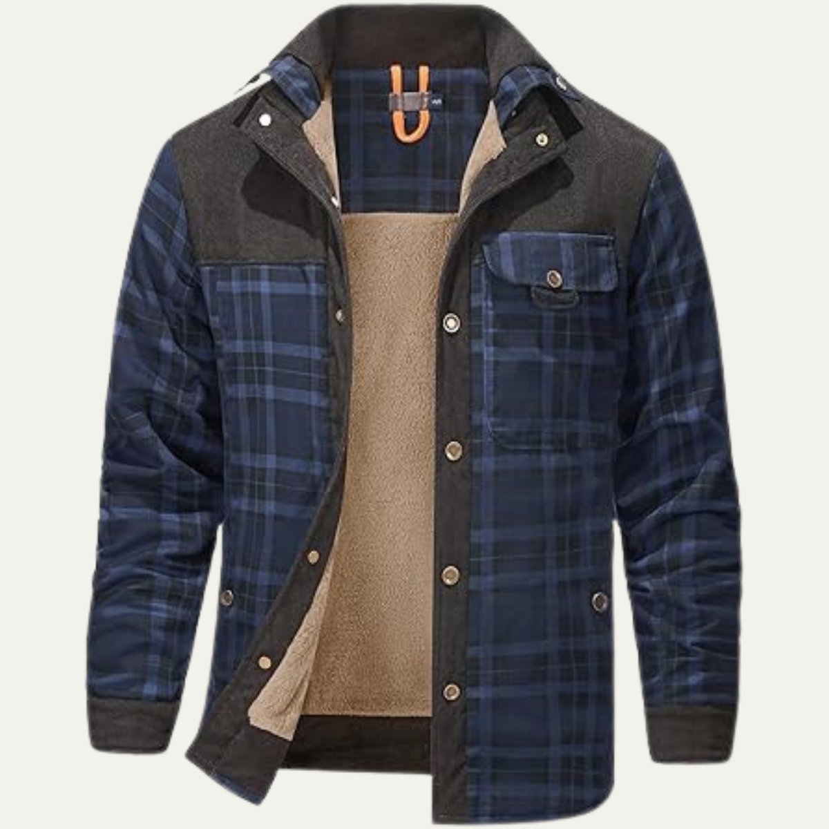Warm Mens Fleece Lined Flannel Shirt Jacket