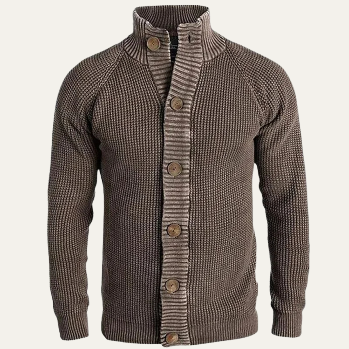 Thick Knit Men's Button Up Cardigan with Crew Neck - OutfitLondon