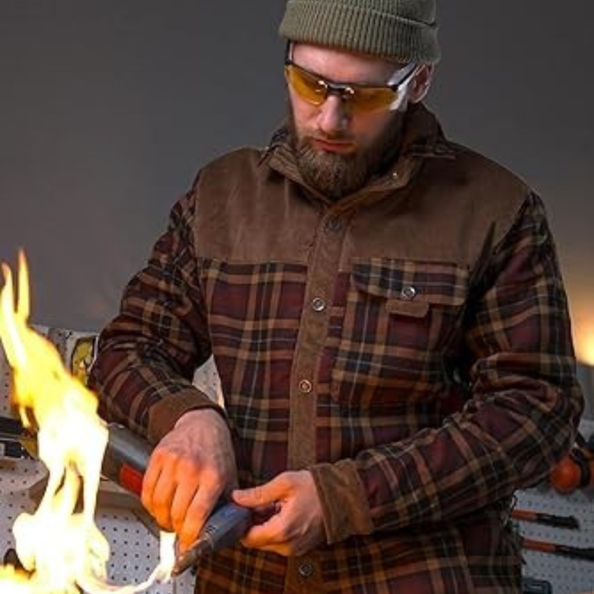 Warm Mens Fleece Lined Flannel Shirt Jacket