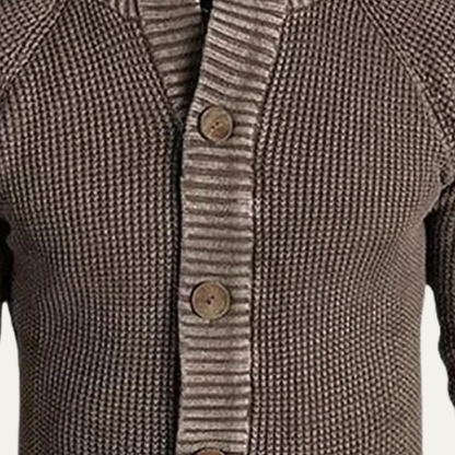 Thick Knit Men's Button Up Cardigan with Crew Neck