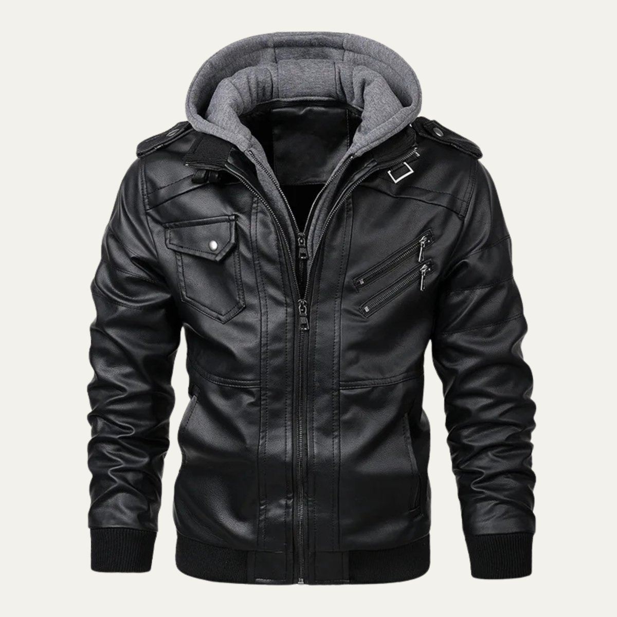 Classic Mens Vintage Leather Hoodie Jacket with Pockets - OutfitLondon