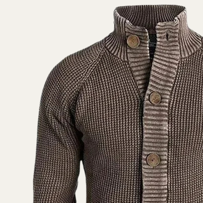 Men's Thick Cable Knit Cardigan with Crew Neck