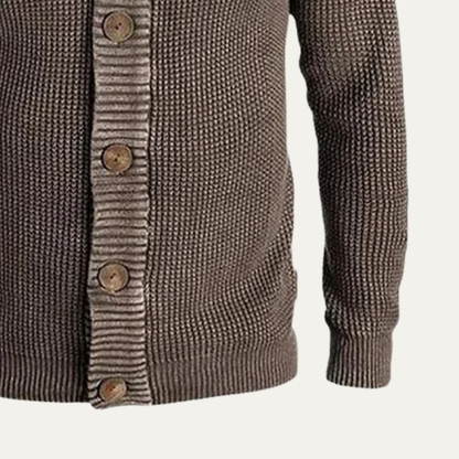 Thick Knit Men's Button Up Cardigan with Crew Neck
