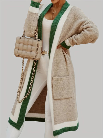 Classic Long Cardigan with Bright Details
