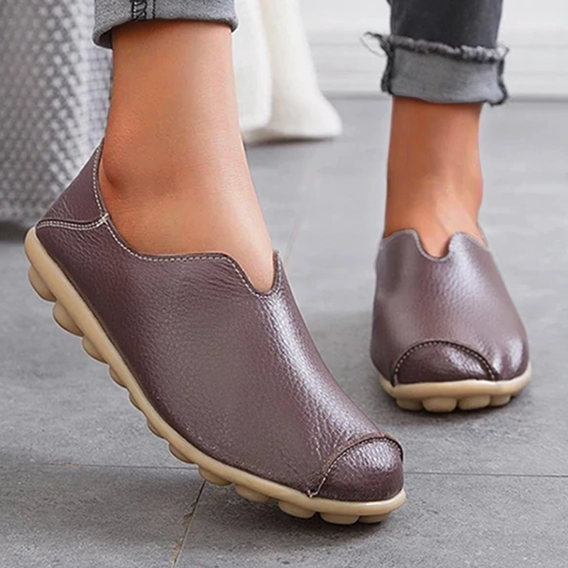 Woman Casual Flat Heel Cow Tendon Low Top Closed Toe Slip On Comfortable Work Shoes