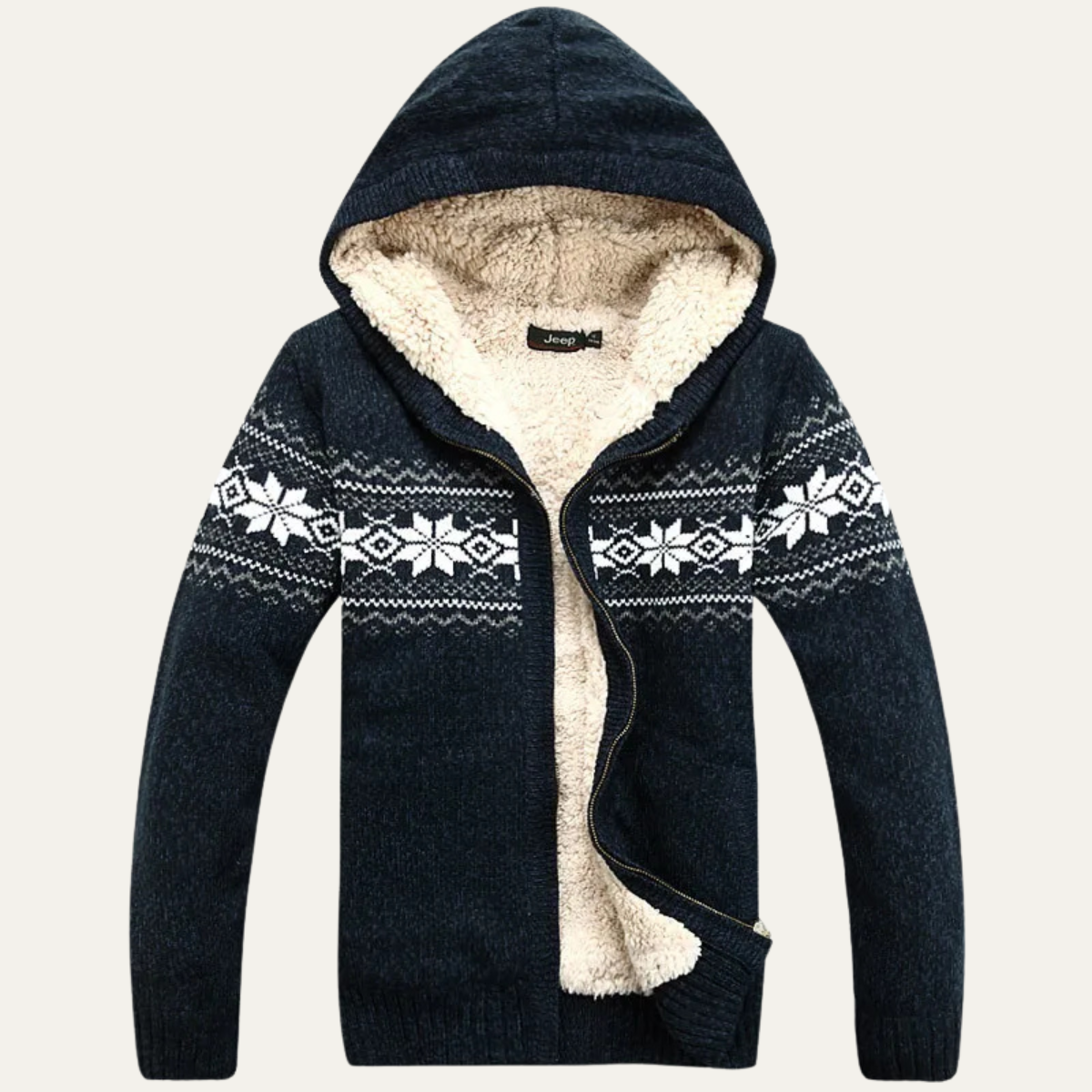 Warm Nordic Pattern Men's Fleece Hoodie Cardigan
