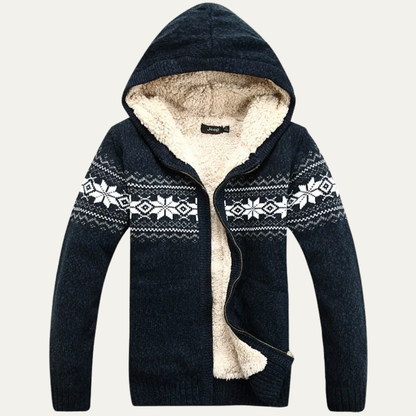 Warm Nordic Pattern Men's Fleece Hoodie Cardigan