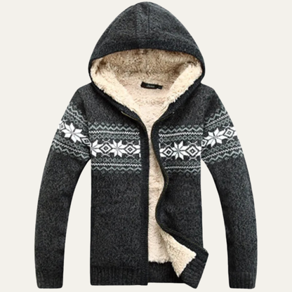 Warm Nordic Pattern Men's Fleece Hoodie Cardigan